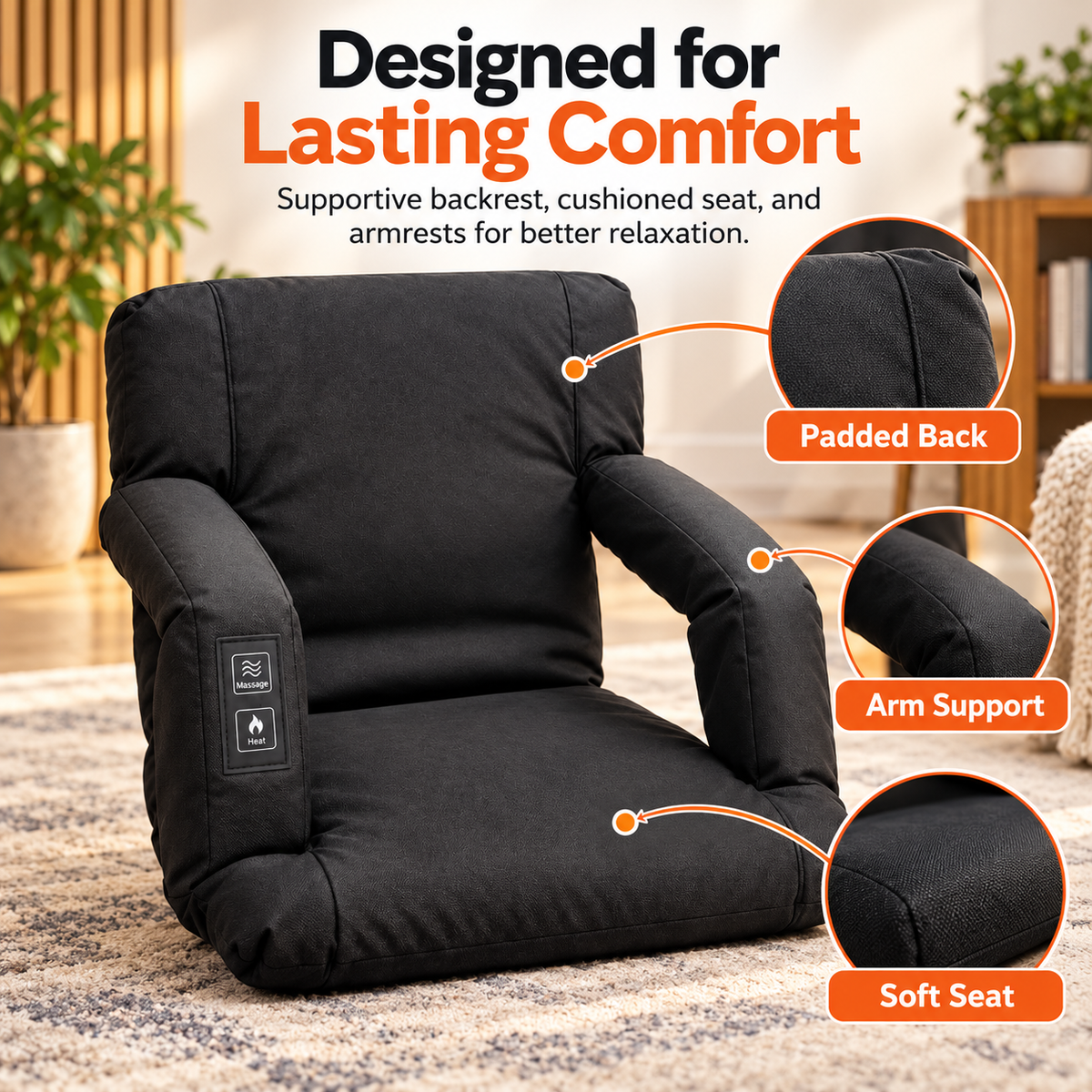 🔥 Heated Massage Floor Chair | Foldable Portable Lounge Seat