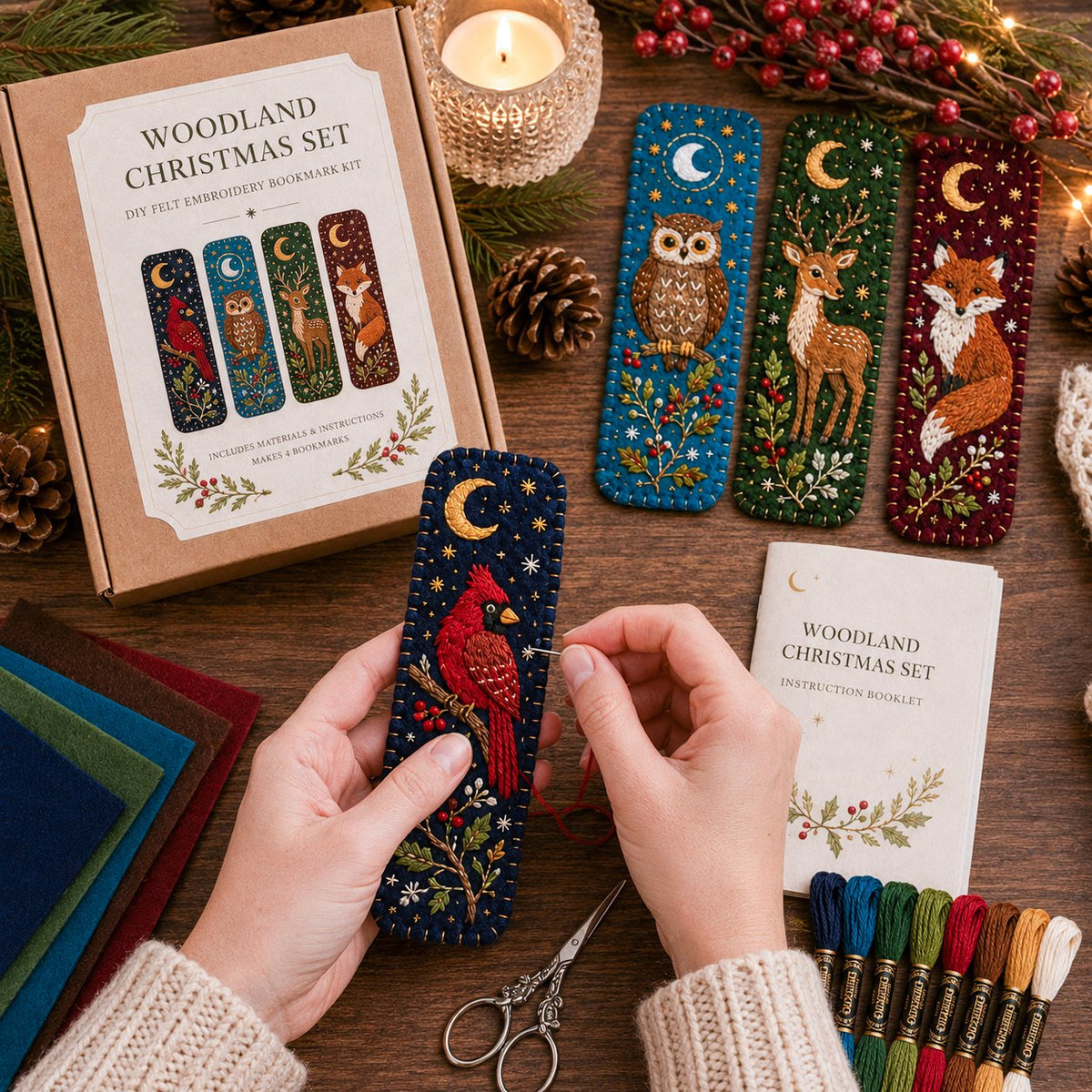 🎄 DIY Felt Embroidery Bookmark Kit(4PCS)