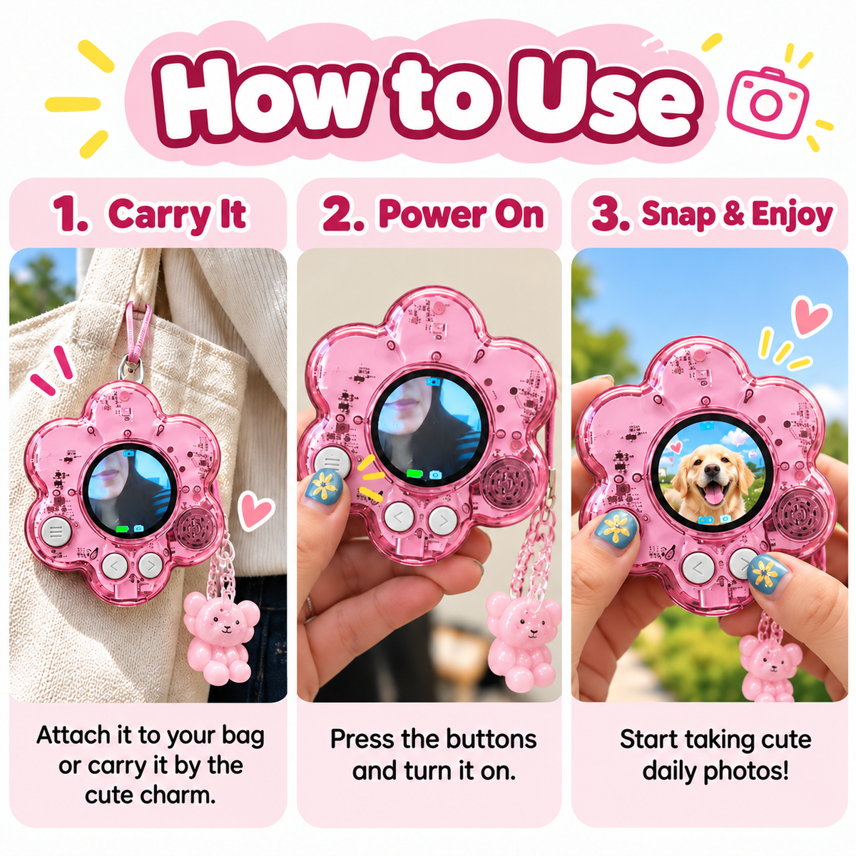 🌸 Flower Mini Digital Camera | Photo + Video Bag Charm Camera