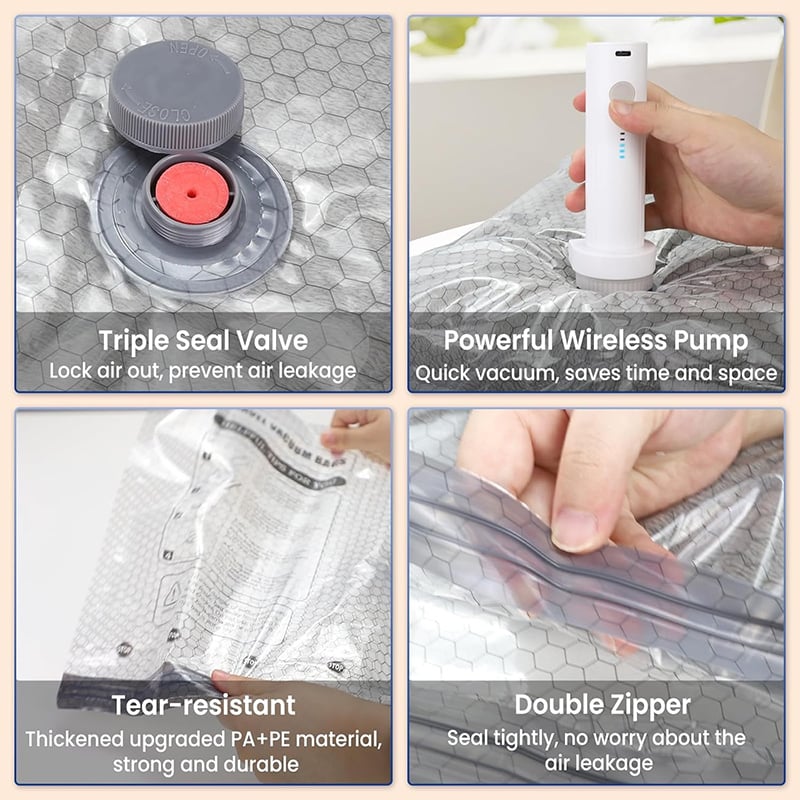 Cordless Travel Vacuum Storage Compression Bag Set