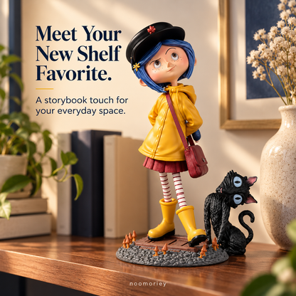💛 A Little Mystery, A Lot of Charm – Raincoat Girl & Black Cat Collectible Figurine for Halloween & Year-Round Display 🐈‍⬛