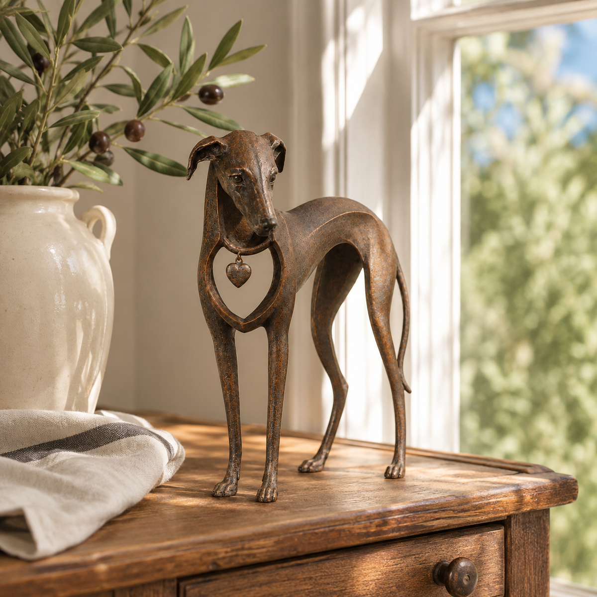 🐾Heritage Heart Sighthound Sculpture – Vintage Resin Dog Accent for Timeless Interiors