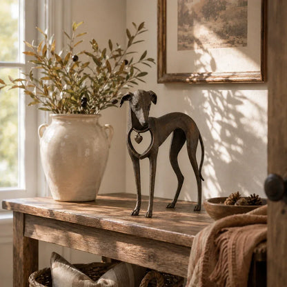 🐾Heritage Heart Sighthound Sculpture – Vintage Resin Dog Accent for Timeless Interiors