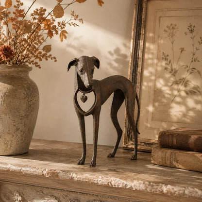🐾Heritage Heart Sighthound Sculpture – Vintage Resin Dog Accent for Timeless Interiors