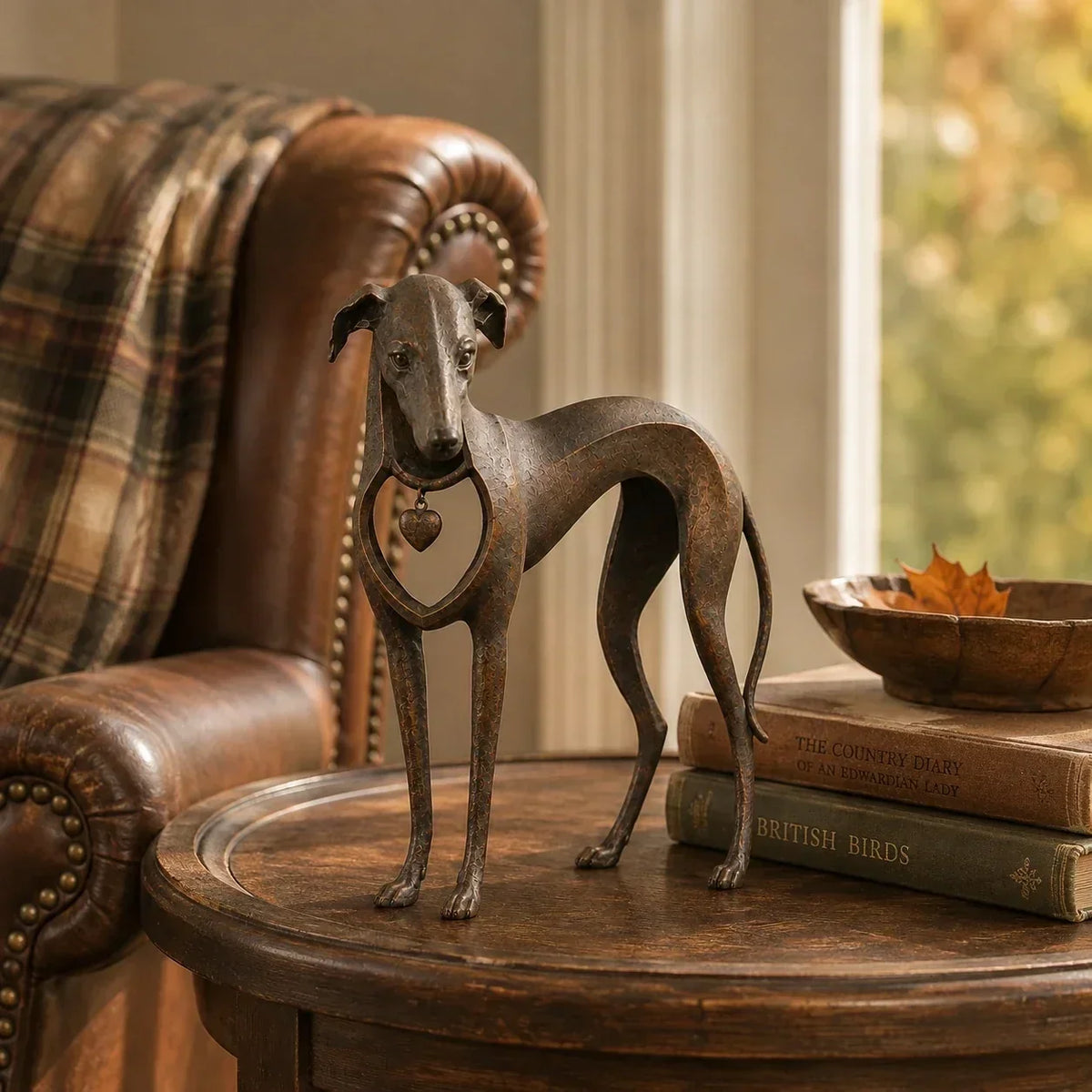 🐾Heritage Heart Sighthound Sculpture – Vintage Resin Dog Accent for Timeless Interiors