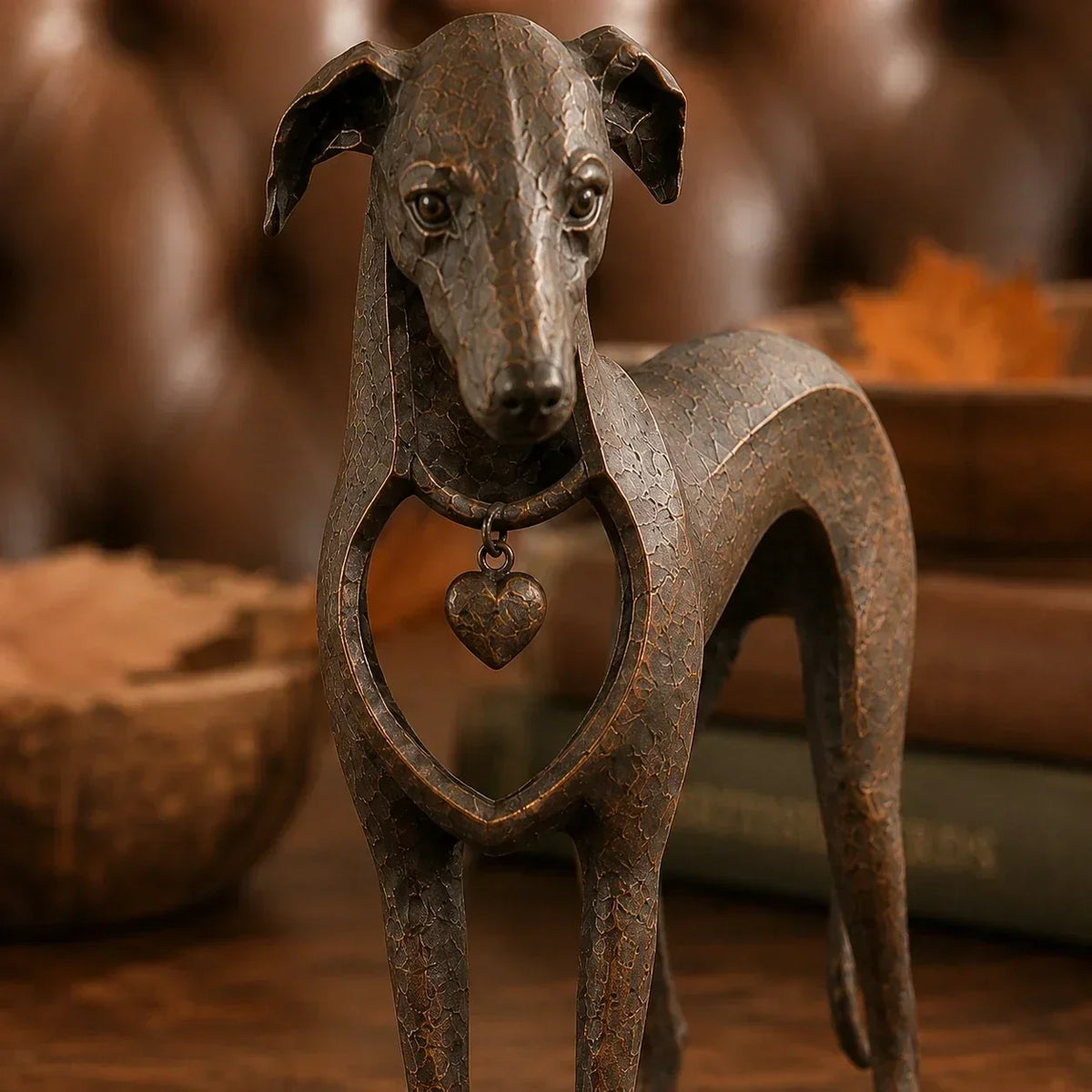 🐾Heritage Heart Sighthound Sculpture – Vintage Resin Dog Accent for Timeless Interiors