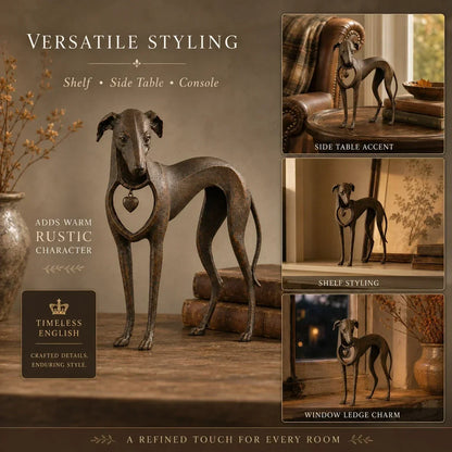 🐾Heritage Heart Sighthound Sculpture – Vintage Resin Dog Accent for Timeless Interiors