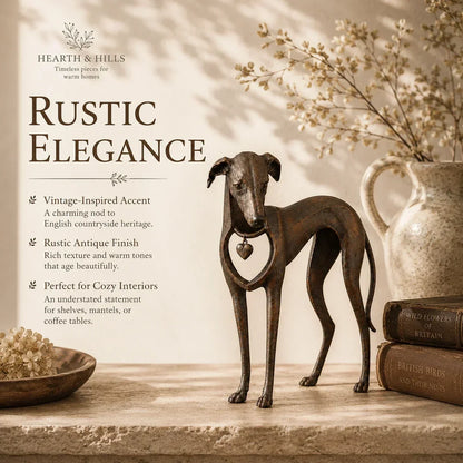 🐾Heritage Heart Sighthound Sculpture – Vintage Resin Dog Accent for Timeless Interiors