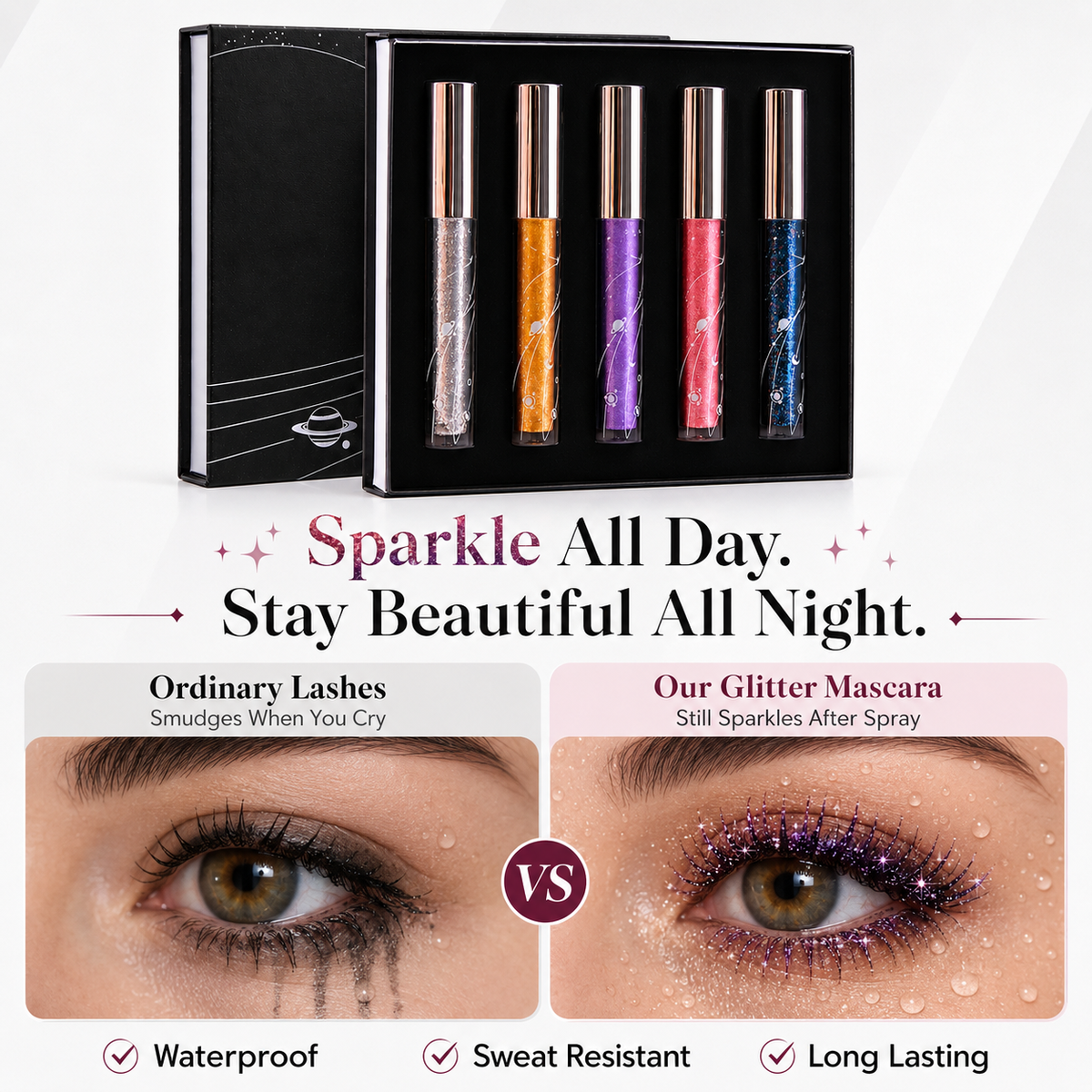 🔥 Today Only 50% OFF ✨ 5-Color Glitter Mascara Set 🌈 Dazzle Every Lash