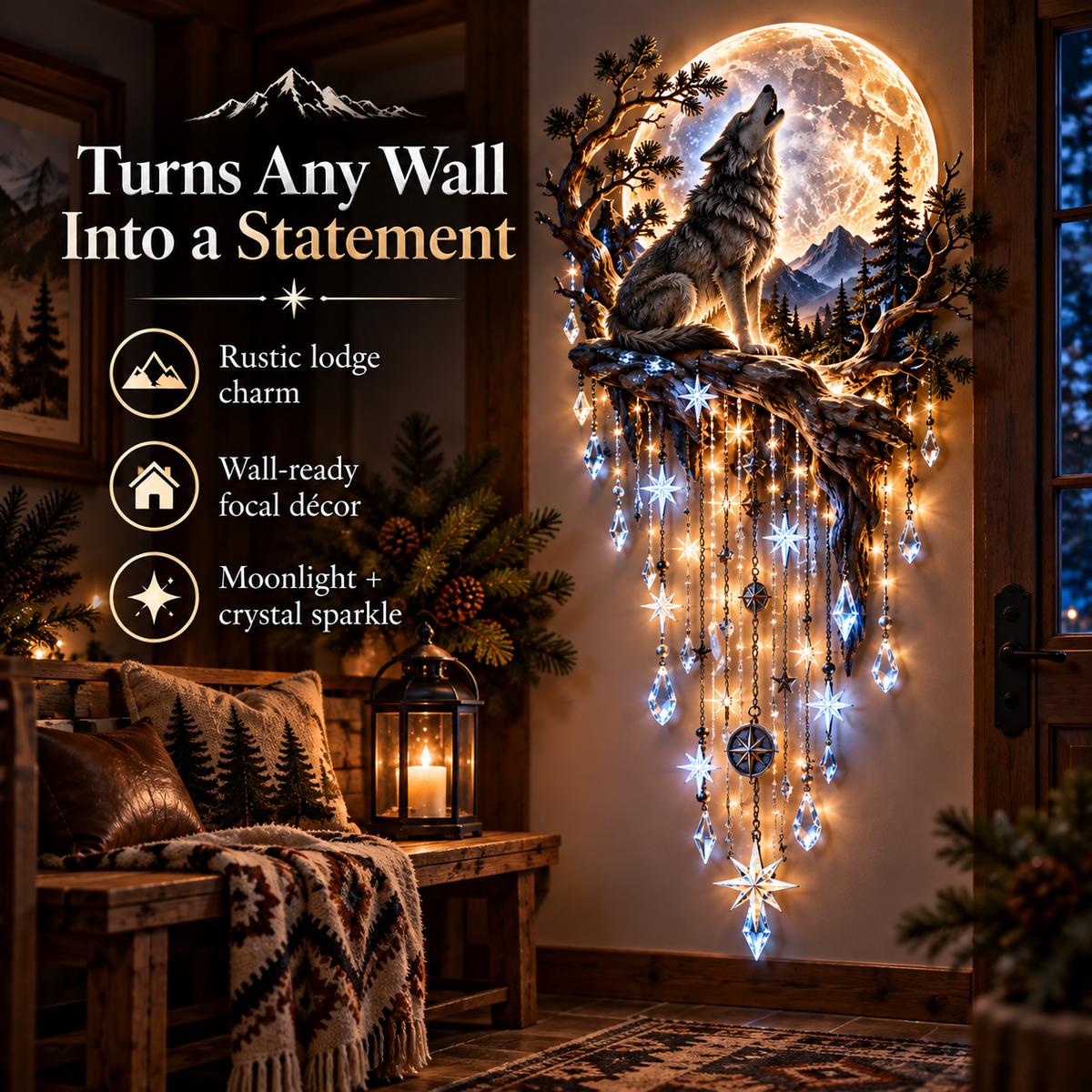 🐺🌕 Wolf Howling Moon Starfall Wall Light – Bring the Wild Home-31.5- Inch