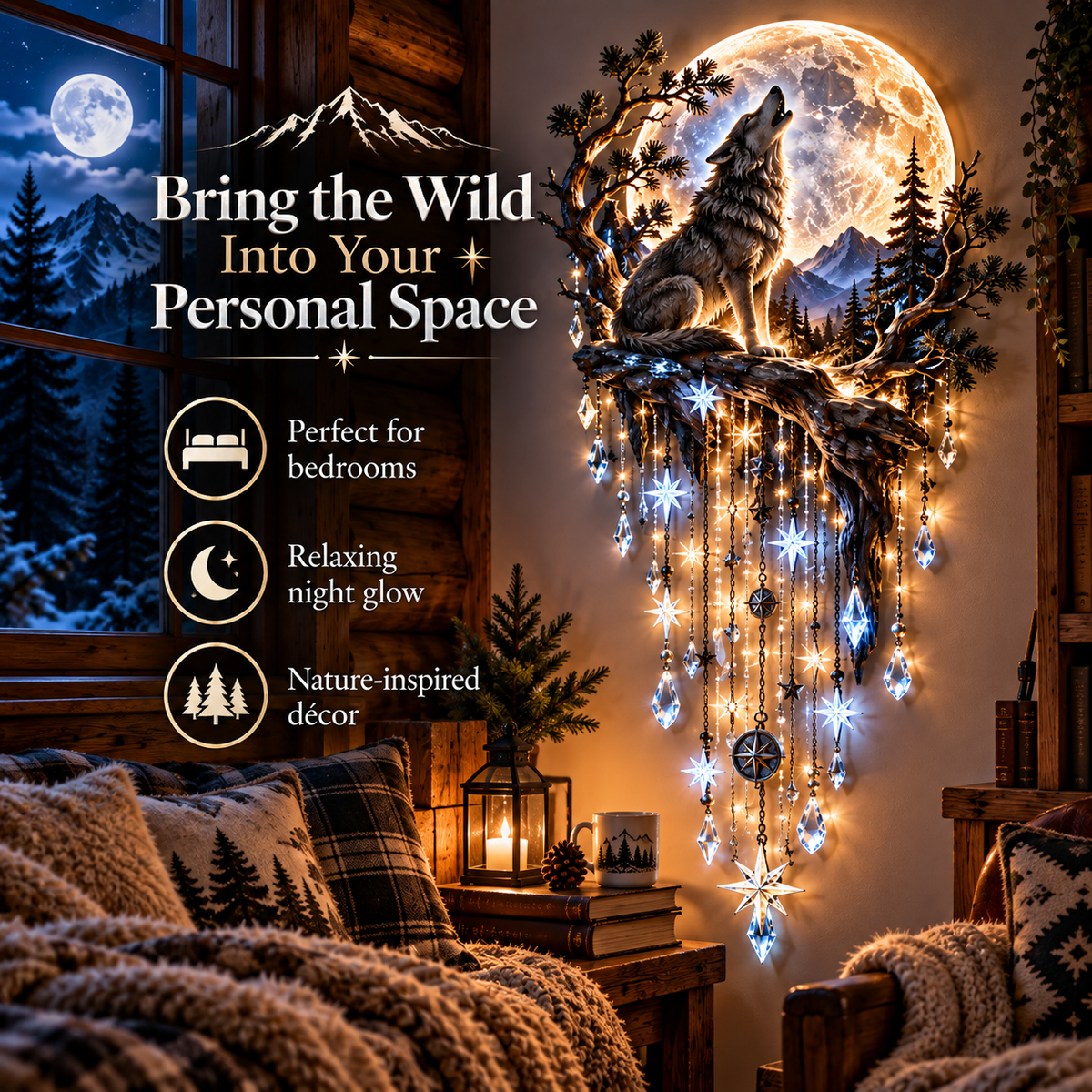 🐺🌕 Wolf Howling Moon Starfall Wall Light – Bring the Wild Home-31.5- Inch