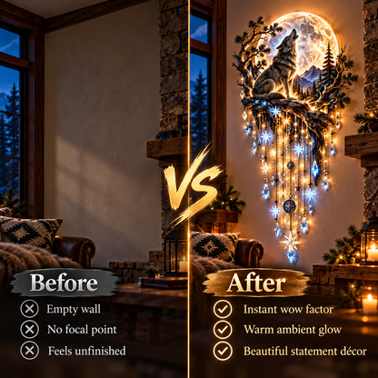 🐺🌕 Wolf Howling Moon Starfall Wall Light – Bring the Wild Home-31.5- Inch
