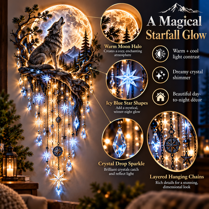 🐺🌕 Wolf Howling Moon Starfall Wall Light – Bring the Wild Home-31.5- Inch