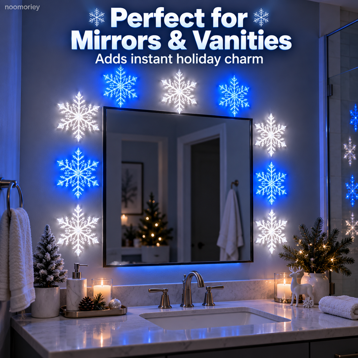 ❄️ LED Snowflake Wall Lights – Blue & White Christmas Holiday Decor