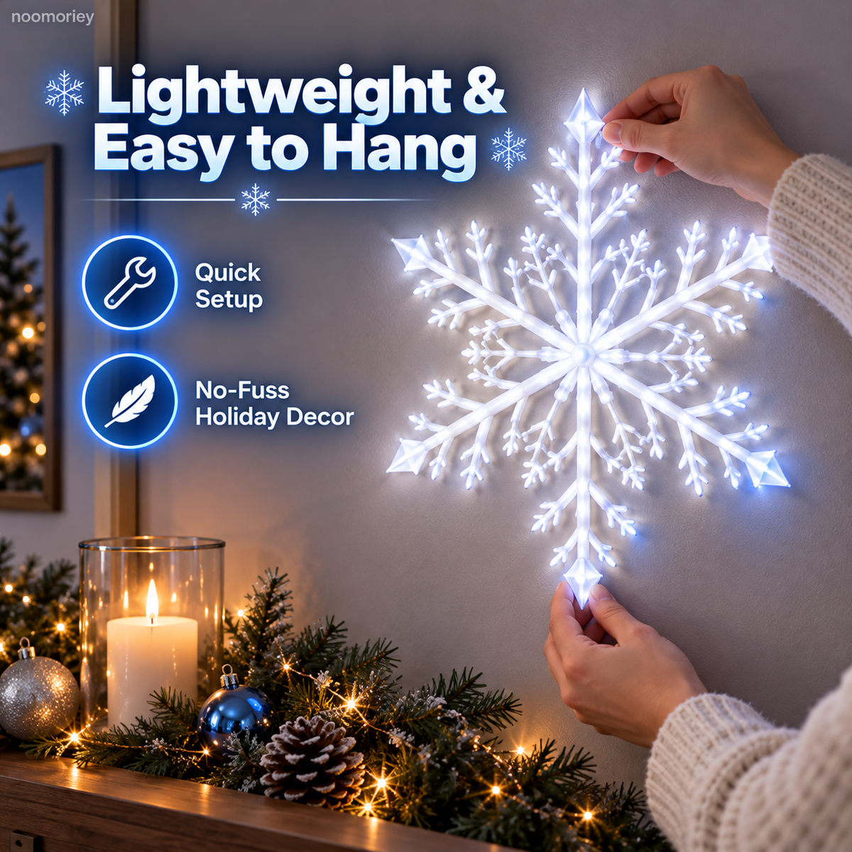 ❄️ LED Snowflake Wall Lights – Blue & White Christmas Holiday Decor