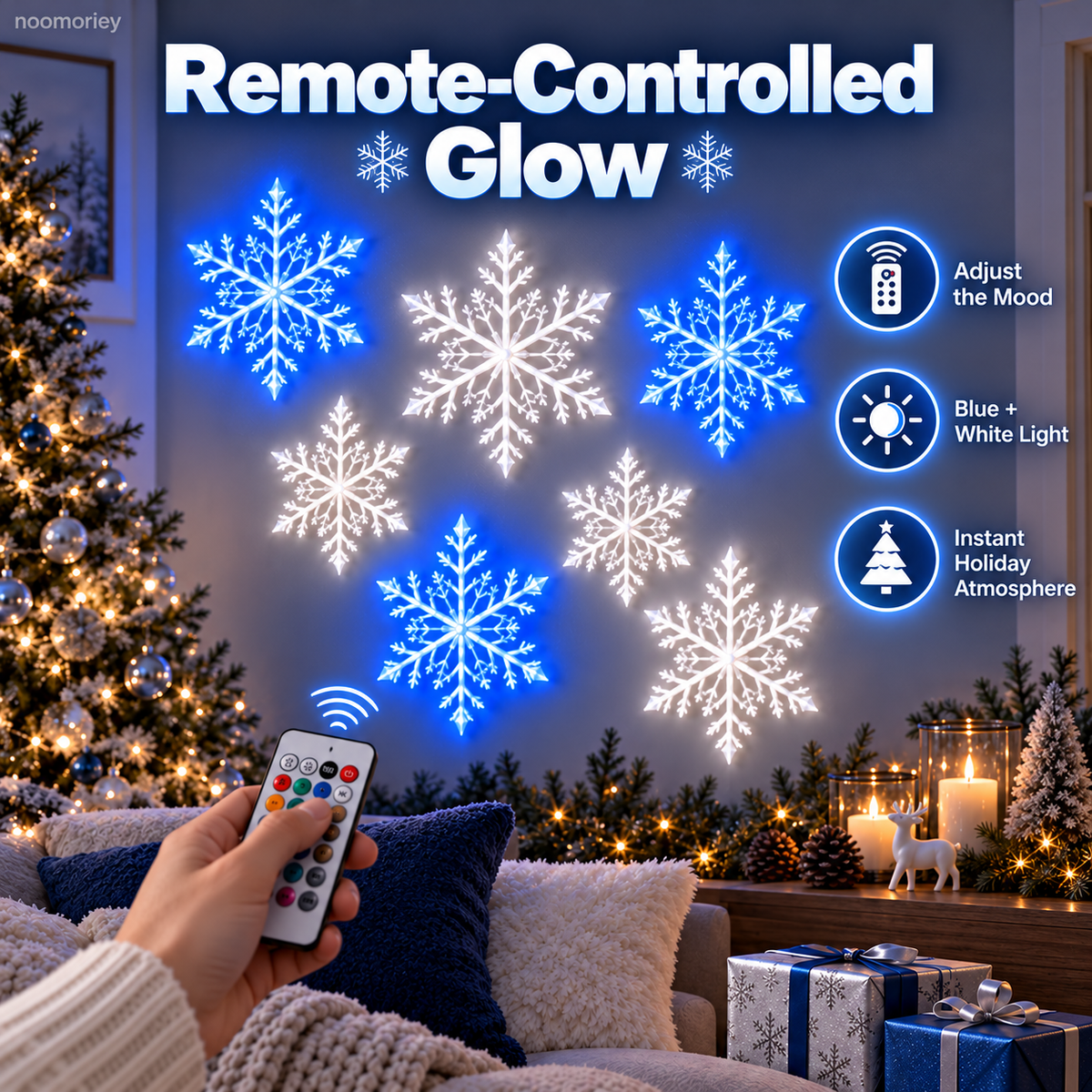 ❄️ LED Snowflake Wall Lights – Blue & White Christmas Holiday Decor