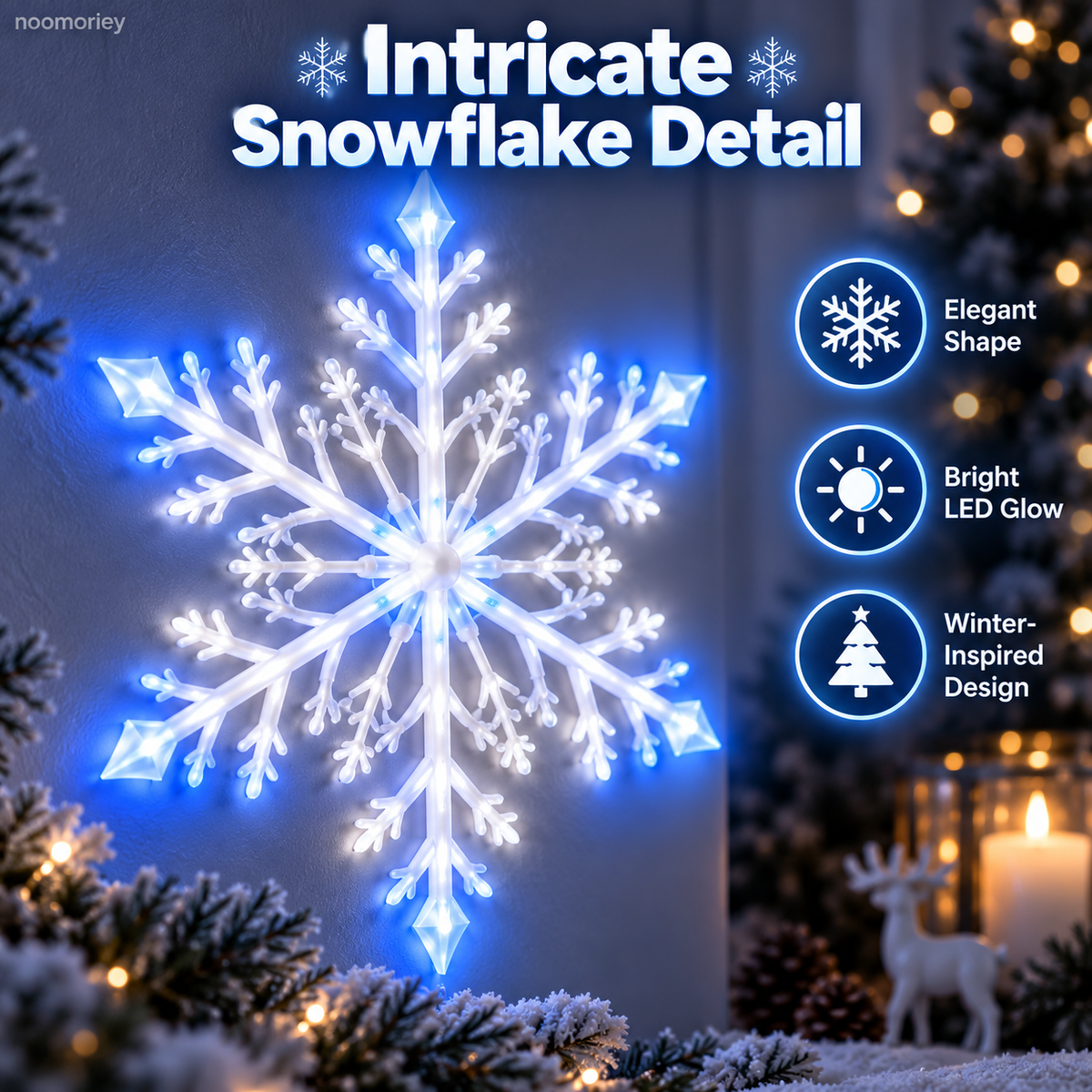 ❄️ LED Snowflake Wall Lights – Blue & White Christmas Holiday Decor
