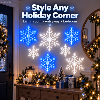 ❄️ LED Snowflake Wall Lights – Blue & White Christmas Holiday Decor