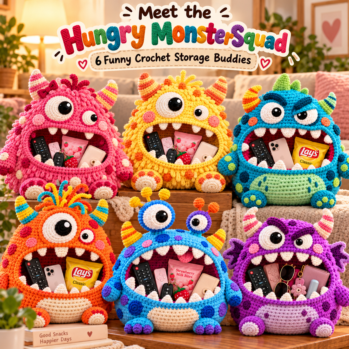 👾 DIY Crochet Monster Storage Basket Kit | 6 Ugly-Cute Designs