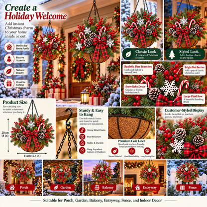 🎄 Last Day 50% OFF 🏆 Pre-Lit Christmas Hanging Basket | Pre-lit, weather-resistant, and zero maintenance