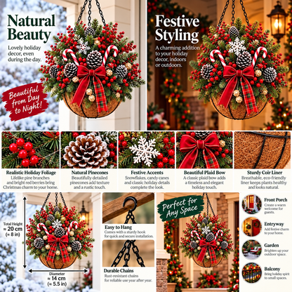 🎄 Last Day 50% OFF 🏆 Pre-Lit Christmas Hanging Basket | Pre-lit, weather-resistant, and zero maintenance
