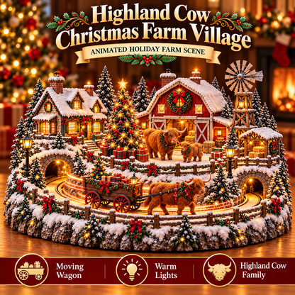 🐮 Animated Highland Cow Christmas Village | Lighted Farmhouse Holiday Décor