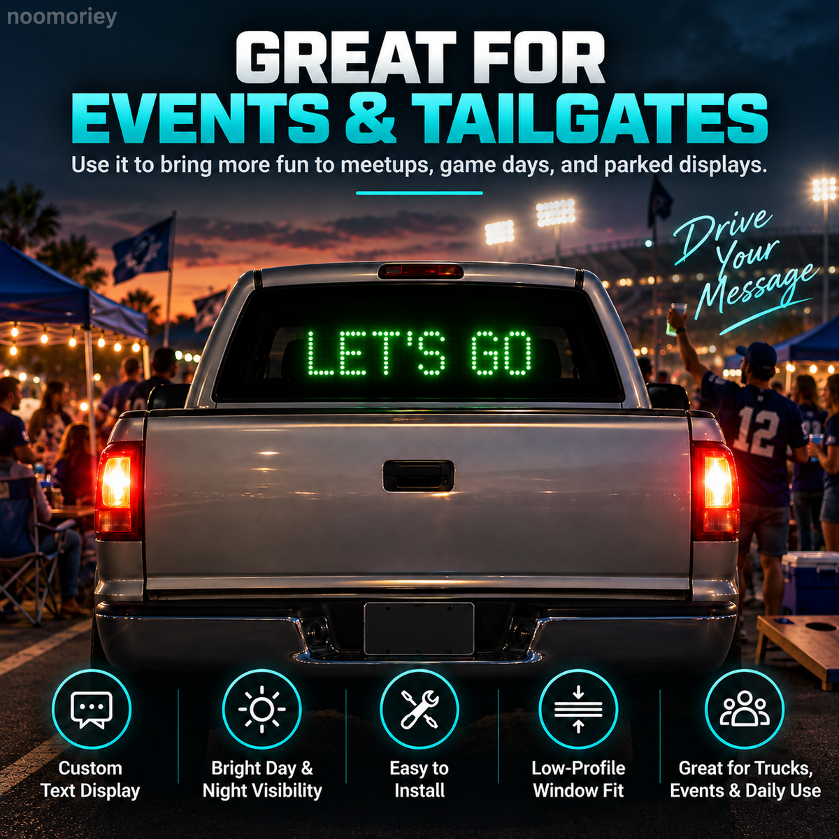 Programmable LED Rear Window Sign for Cars & Trucks, Custom Scrolling Message Display