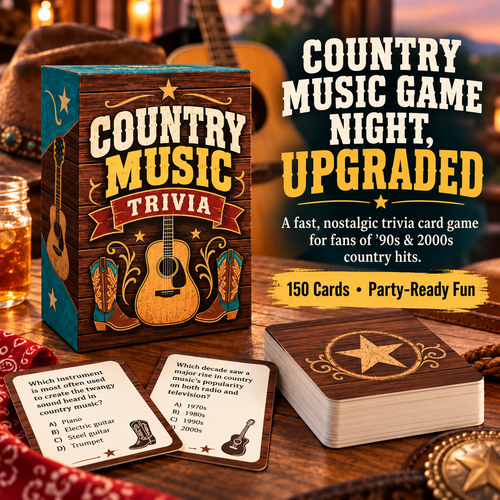 🎸 90s & 2000s Country Music Trivia Game | 150-Card Party Deck