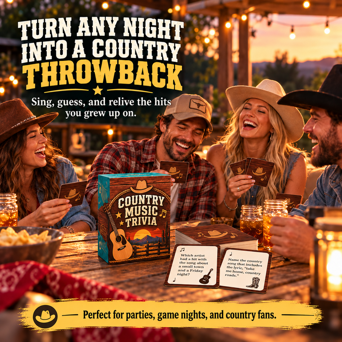 🎸 90s & 2000s Country Music Trivia Game | 150-Card Party Deck