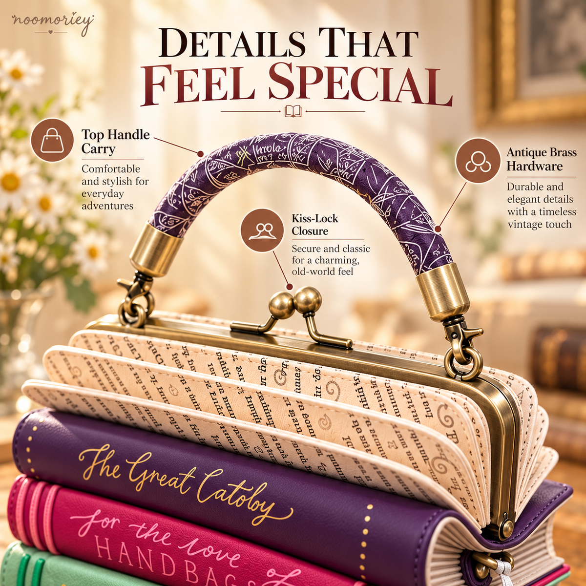 Book Stack Handbag – Vintage-Inspired Book-Shaped Top Handle Purse, Unique Gift for Book Lovers