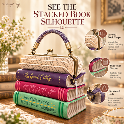 Book Stack Handbag – Vintage-Inspired Book-Shaped Top Handle Purse, Unique Gift for Book Lovers