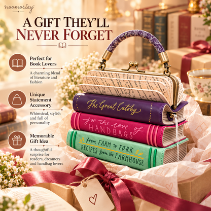 Book Stack Handbag – Vintage-Inspired Book-Shaped Top Handle Purse, Unique Gift for Book Lovers