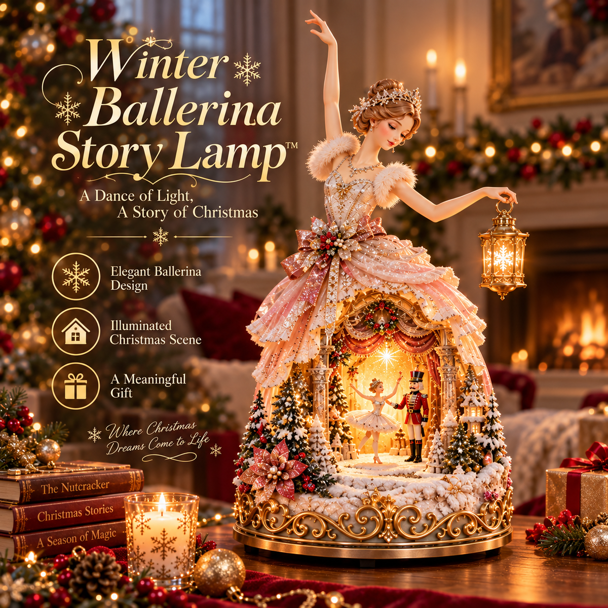 🔥LAST DAY 50% OFF 🩰  Winter Ballerina Story Lamp™ – Lighted Nutcracker Christmas Tabletop Decor
