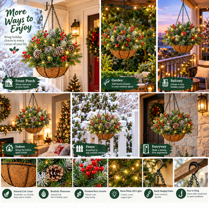 🎄 Last Day 50% OFF 🎄 Pre-Lit Christmas Hanging Basket | Pre-lit, weather-resistant, and zero maintenance🏆