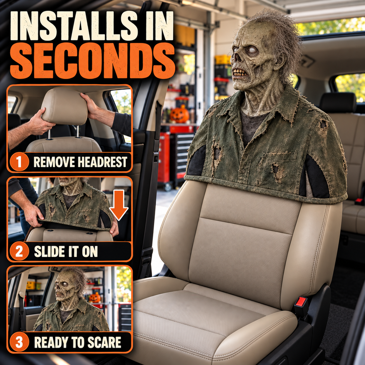 😱 Animated Horror Passenger Prop – Motion Sensor Halloween Car Decoration with Wireless Remote