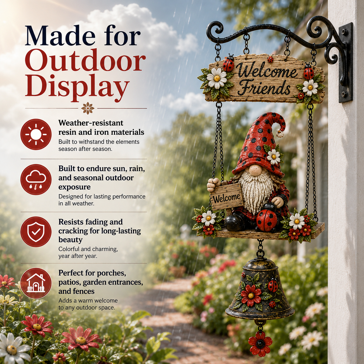 🔥50% OFF TODAY ONLY – Rustic Garden Gnome Bell Outdoor Decor 🐞🌼