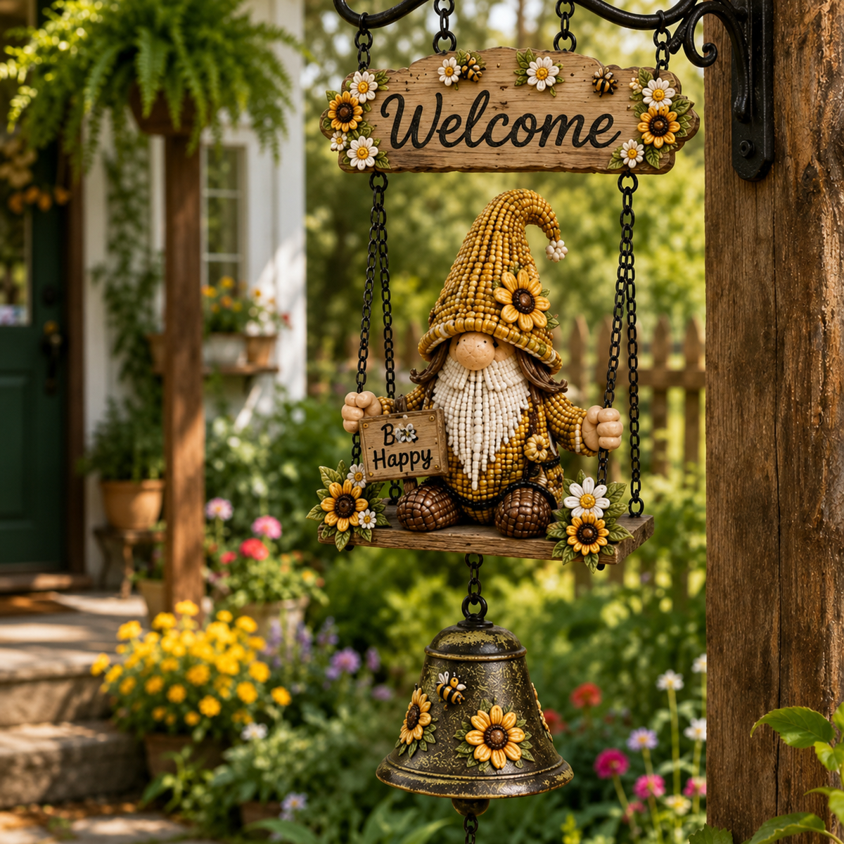 🔥50% OFF TODAY ONLY – Rustic Garden Gnome Bell Outdoor Decor 🐞🌼