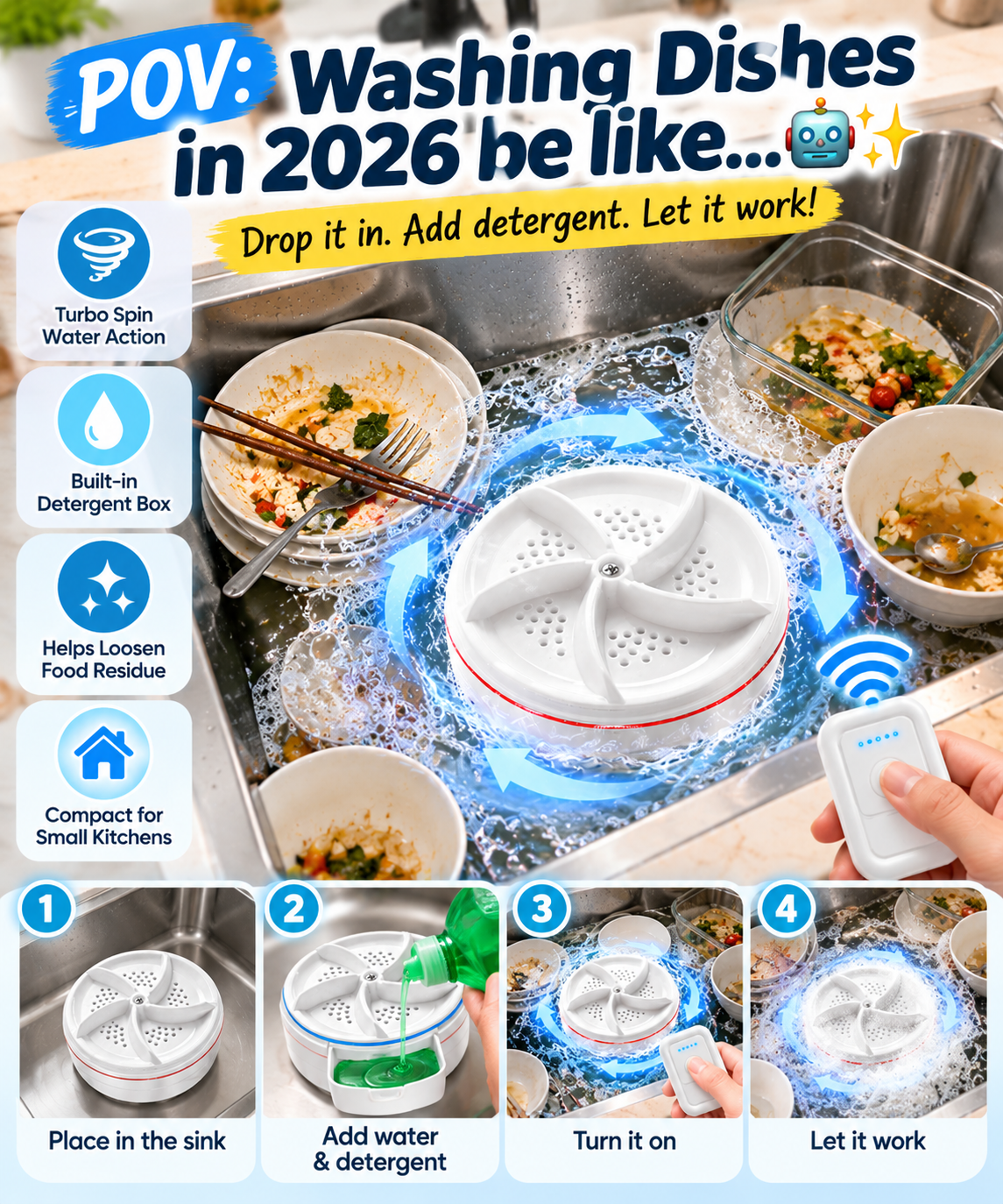 🫧 Portable Sink Dish Cleaner — Turbo Spin Washing Helper for Easy Cleanup