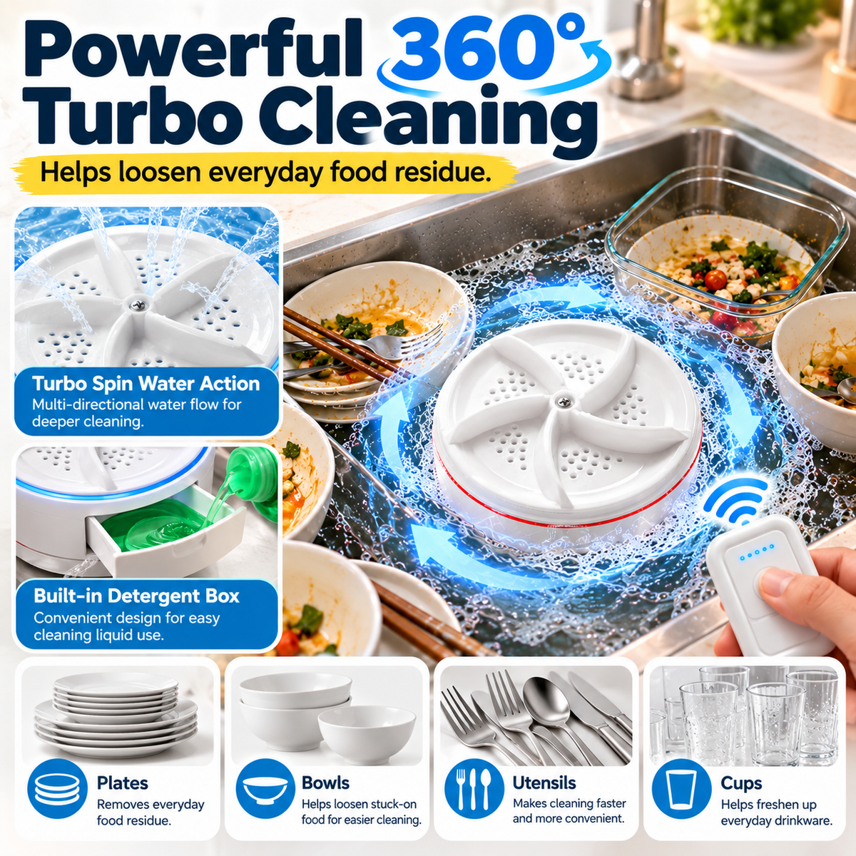 🫧 Portable Sink Dish Cleaner — Turbo Spin Washing Helper for Easy Cleanup