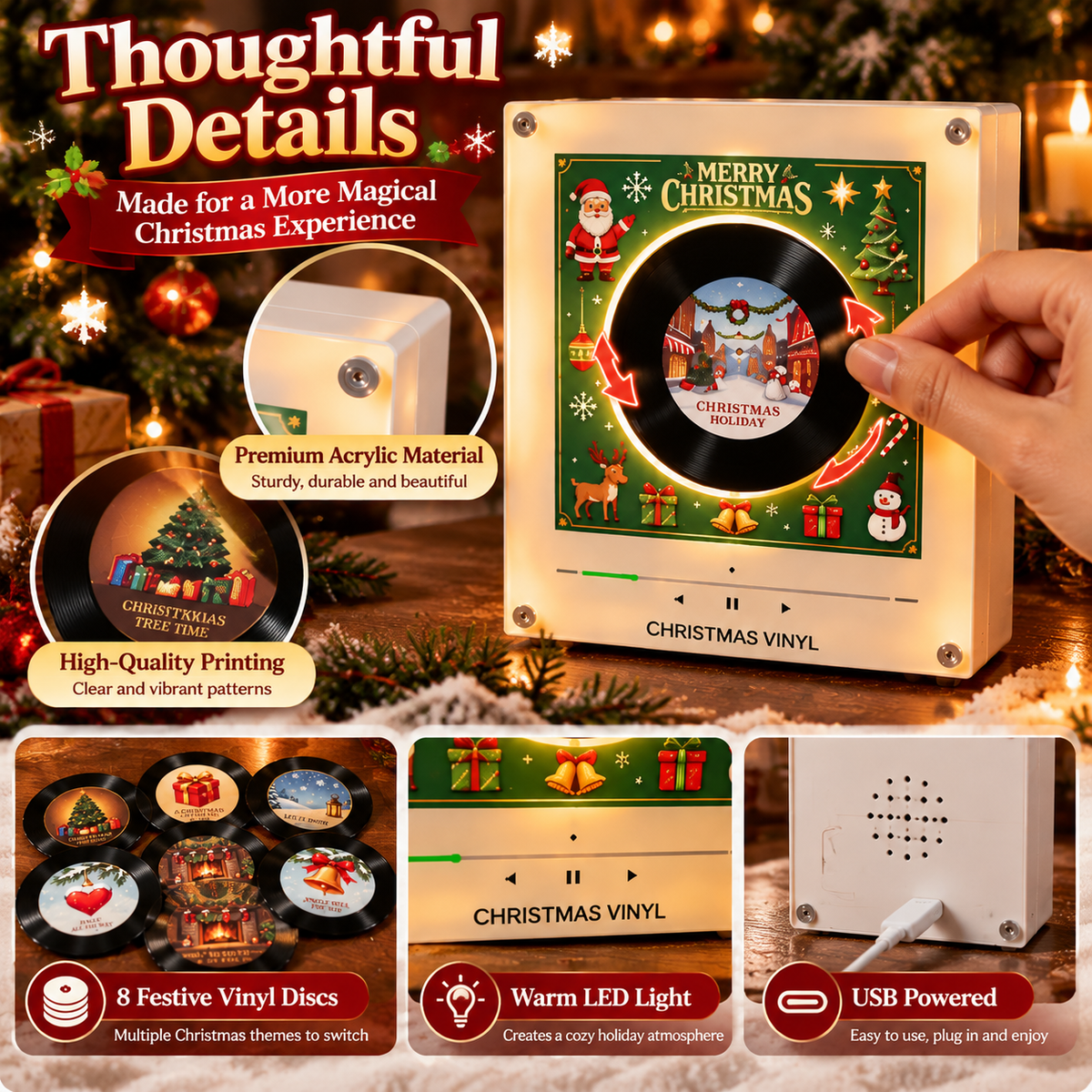 🎅 Mini Christmas Vinyl Display – Retro Holiday Decor & Gift
