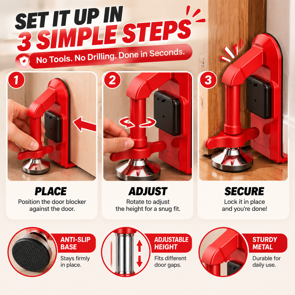 🚪 Portable Metal Door Security Bar — Extra Protection In Seconds