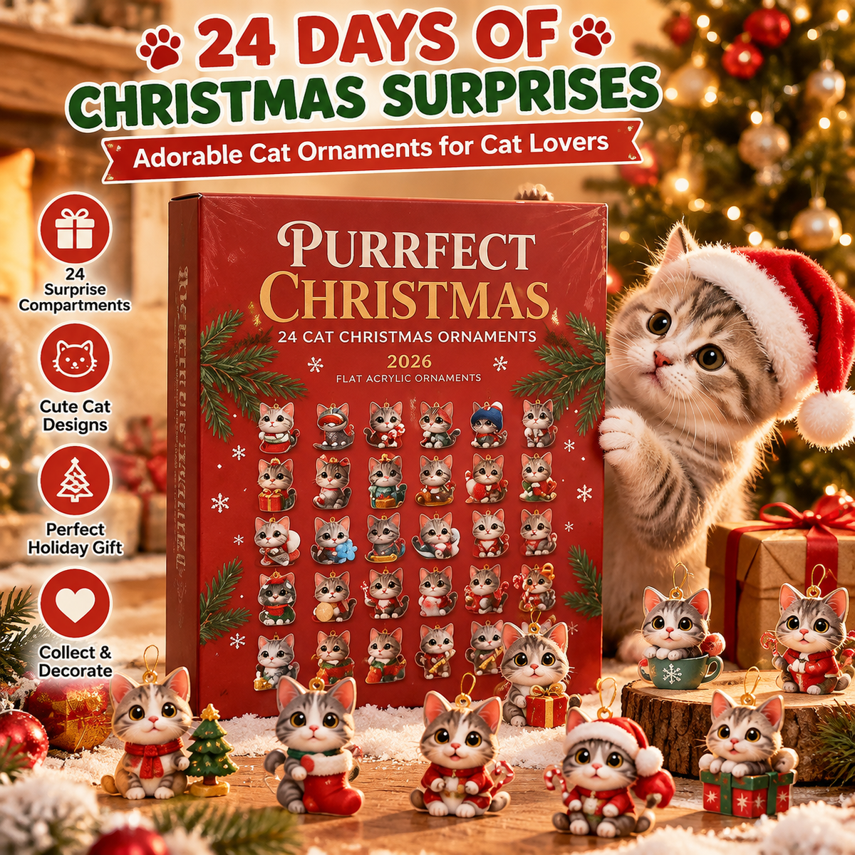 🐱 24-Day Christmas Cat Ornament Advent Calendar — A Daily Surprise For Cat Lovers