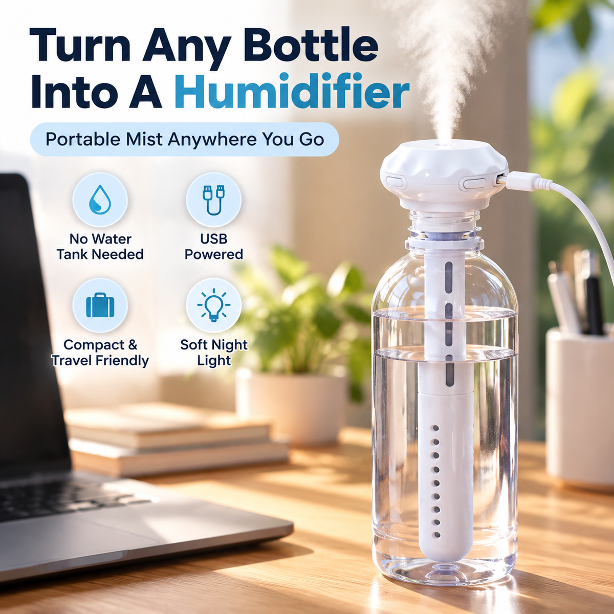 Portable Cup Humidifier – Turn Any Bottle Into A Personal Mist Maker