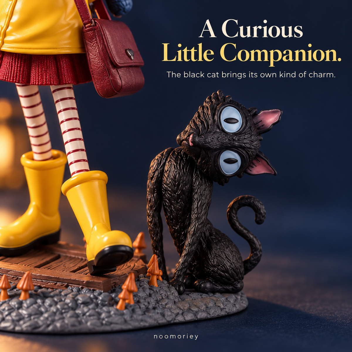 💛 A Little Mystery, A Lot of Charm – Raincoat Girl & Black Cat Collectible Figurine for Halloween & Year-Round Display 🐈‍⬛