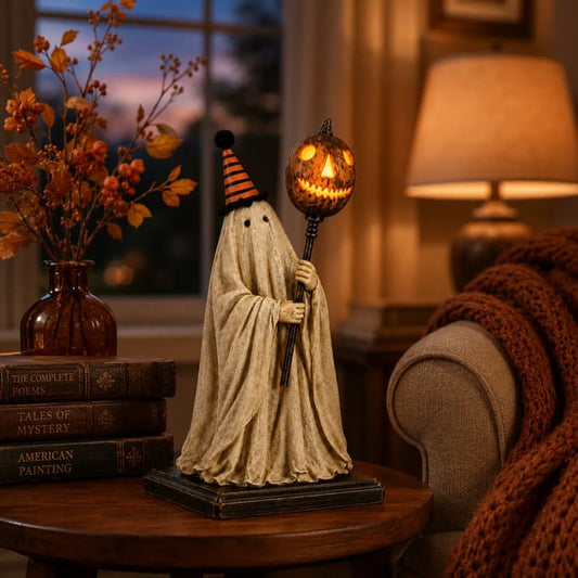🎃Lighted Vintage Ghost Figurine with Glowing Pumpkin Staff🔥BUY 2 GET 10% OFF