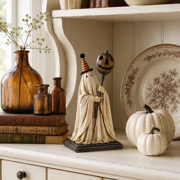 🎃Lighted Vintage Ghost Figurine with Glowing Pumpkin Staff🔥BUY 2 GET 10% OFF