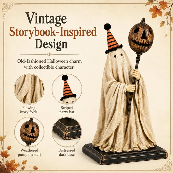 🎃Lighted Vintage Ghost Figurine with Glowing Pumpkin Staff🔥BUY 2 GET 10% OFF