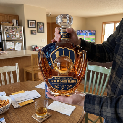 Brew Crew First 100-Win Season Limited Edition Baseball Glove Whiskey Decanter
