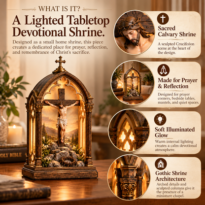 ✝️ Illuminated Calvary Devotional Shrine | Warm Christian Prayer Décor