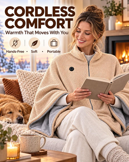 🔥 2027 Heated Shawl Wrap for Women – USB Cordless Wearable Blanket with 3 Heat Settings, Fast Heating, Zipper & Pockets, Soft Flannel Heating Cape for Office, Travel & Gifts 🎁